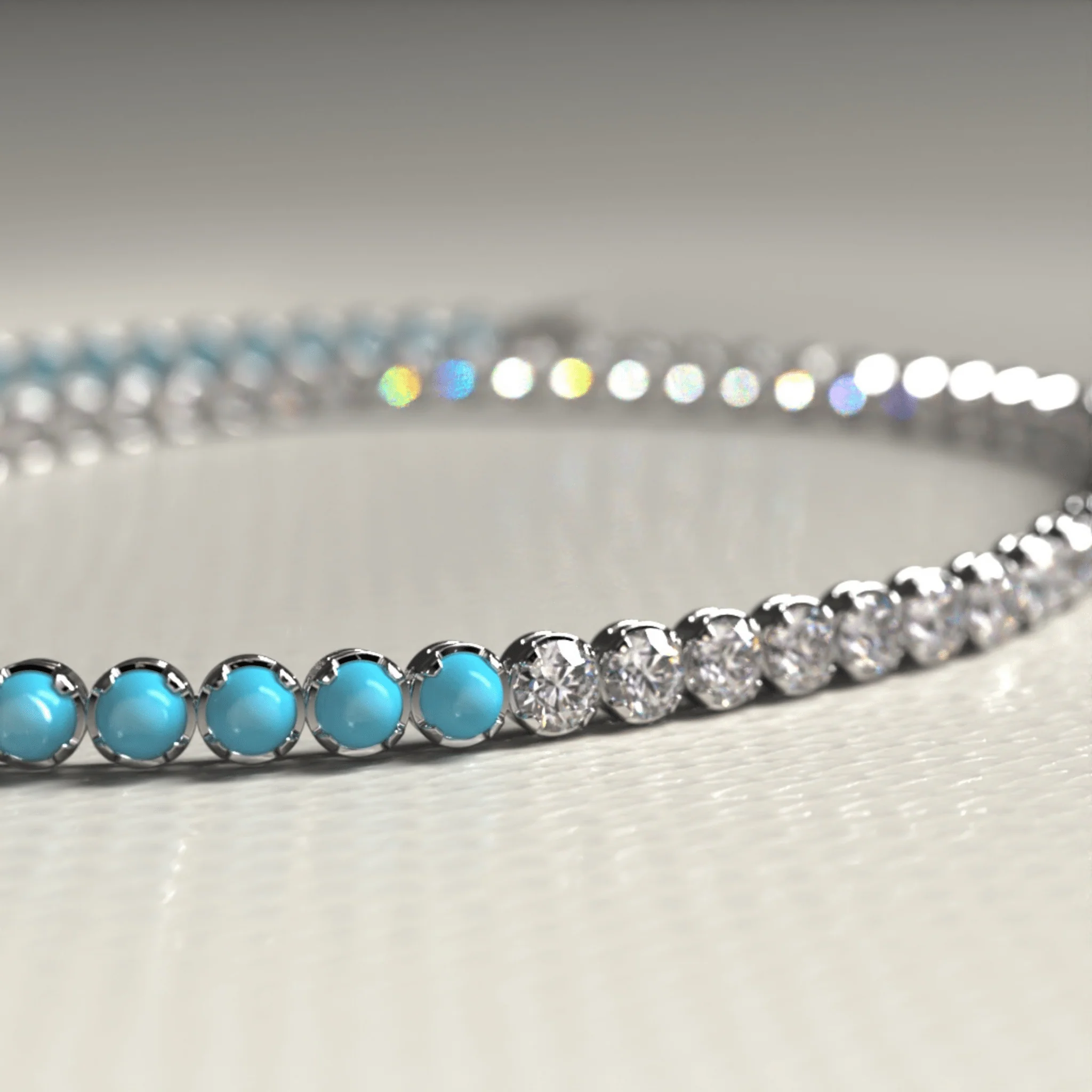 Turquoise & Diamond 50-50 Tennis Bracelet in 14K/18K White Gold - Image 13