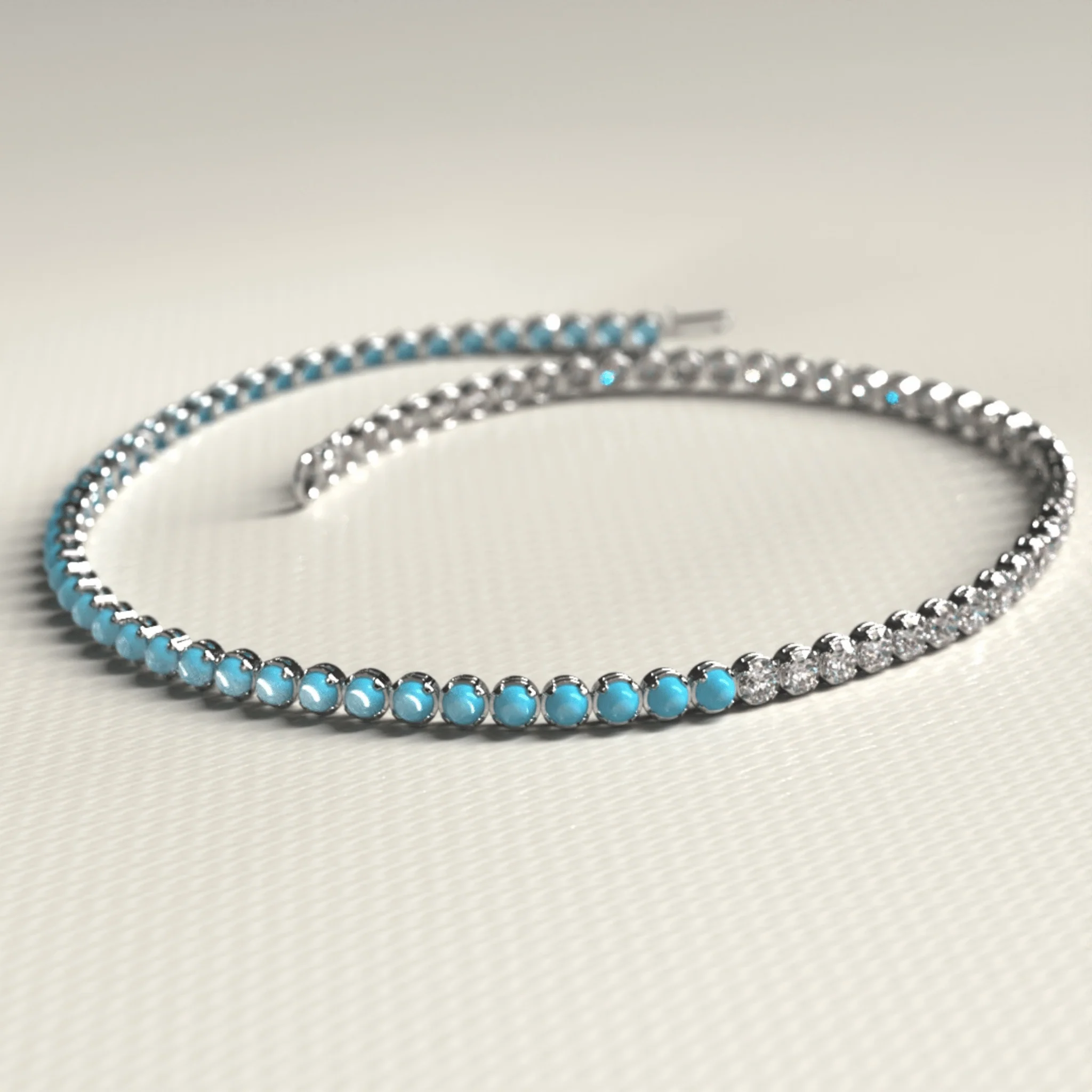 Turquoise & Diamond 50-50 Tennis Bracelet in 14K/18K White Gold - Image 14