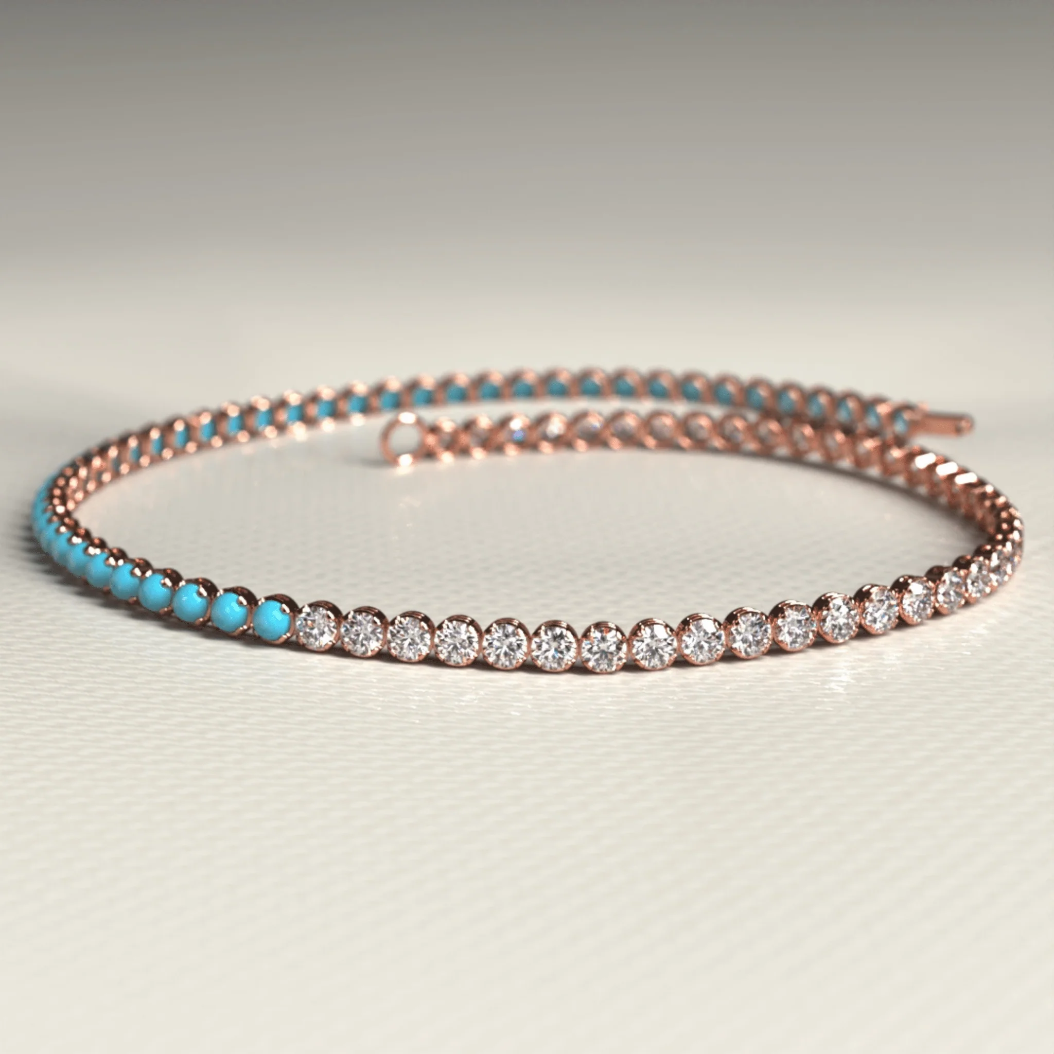 Turquoise & Diamond 50-50 Tennis Bracelet in 14K/18K White Gold - Image 15