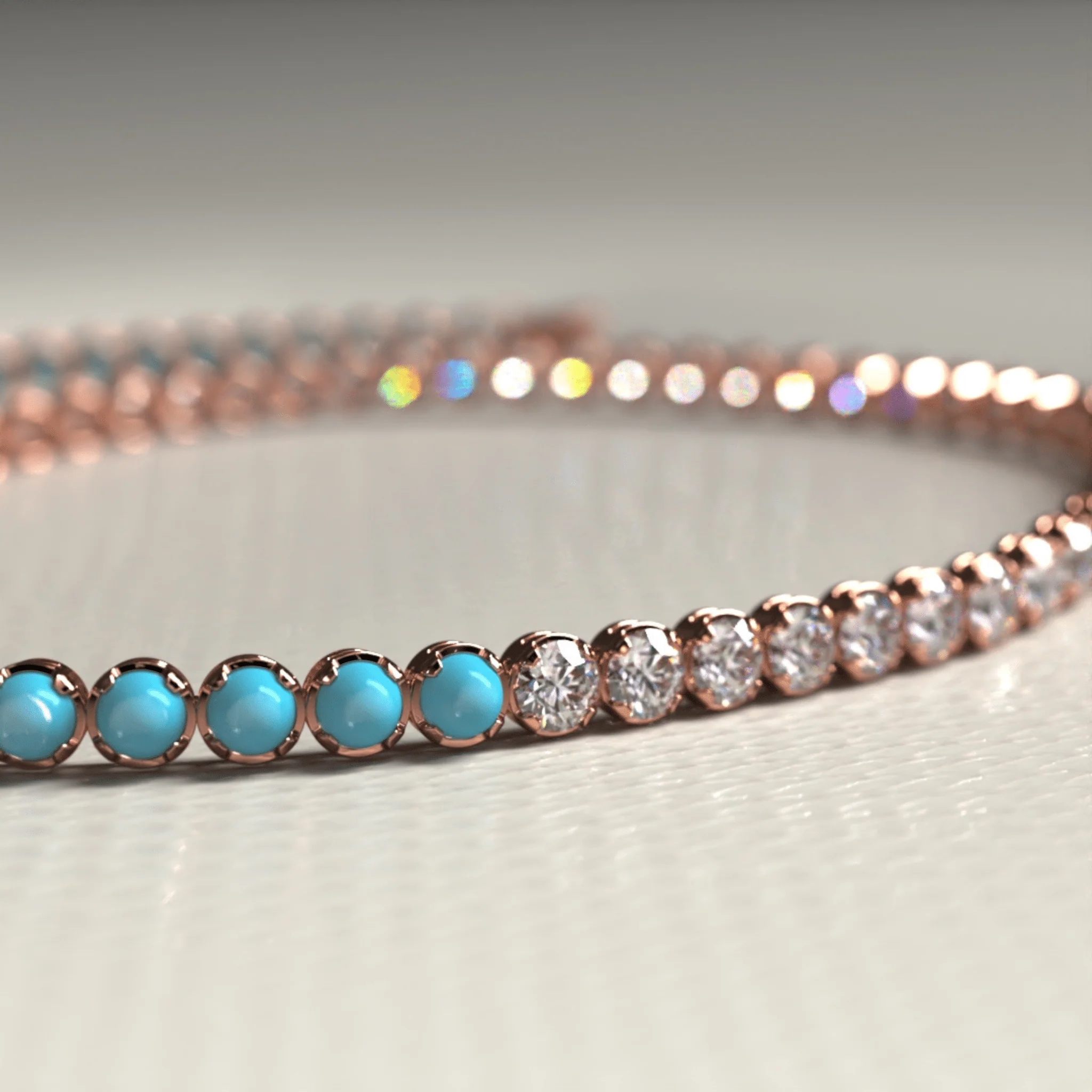 Turquoise & Diamond 50-50 Tennis Bracelet in 14K/18K White Gold - Image 16