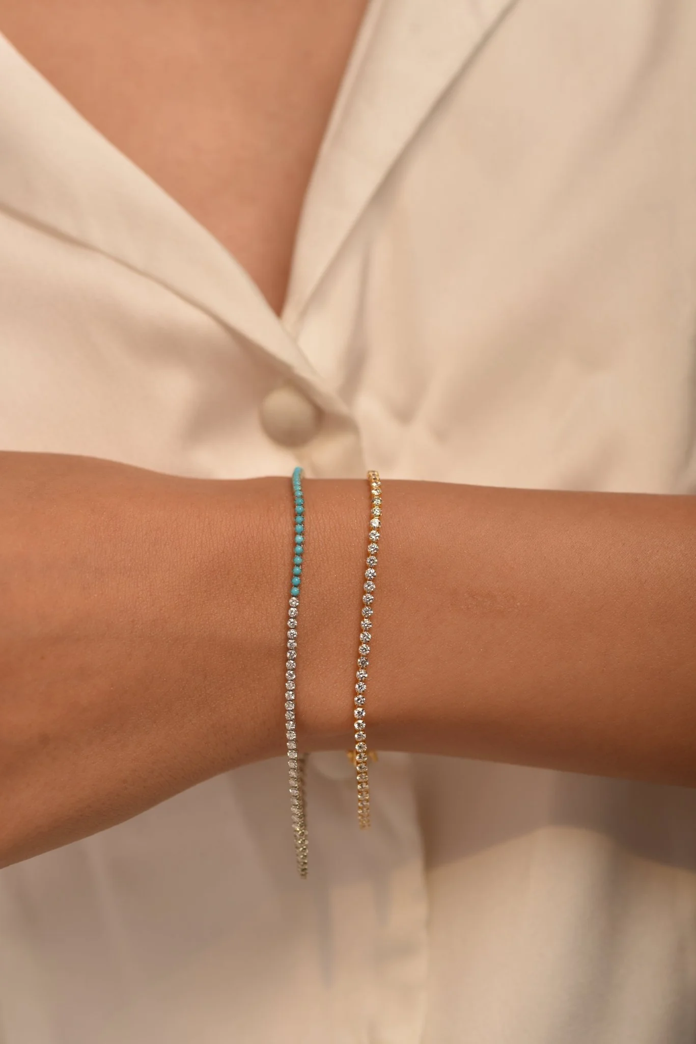 Turquoise & Diamond 50-50 Tennis Bracelet in 14K/18K White Gold - Image 5
