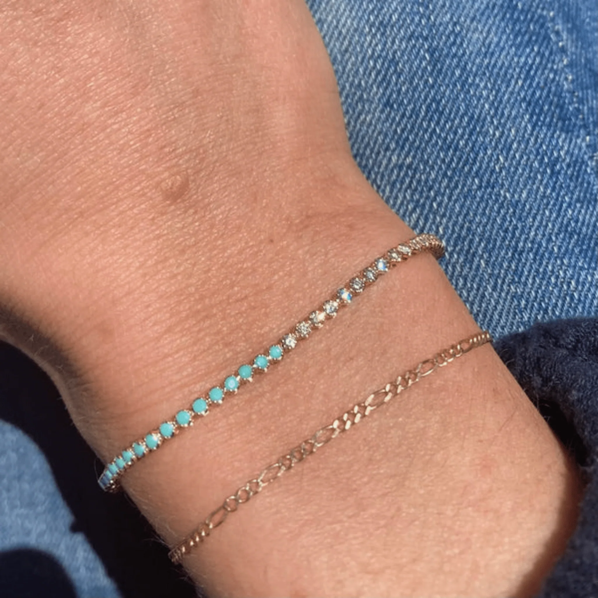 Turquoise & Diamond 50-50 Tennis Bracelet in 14K/18K White Gold - Image 8