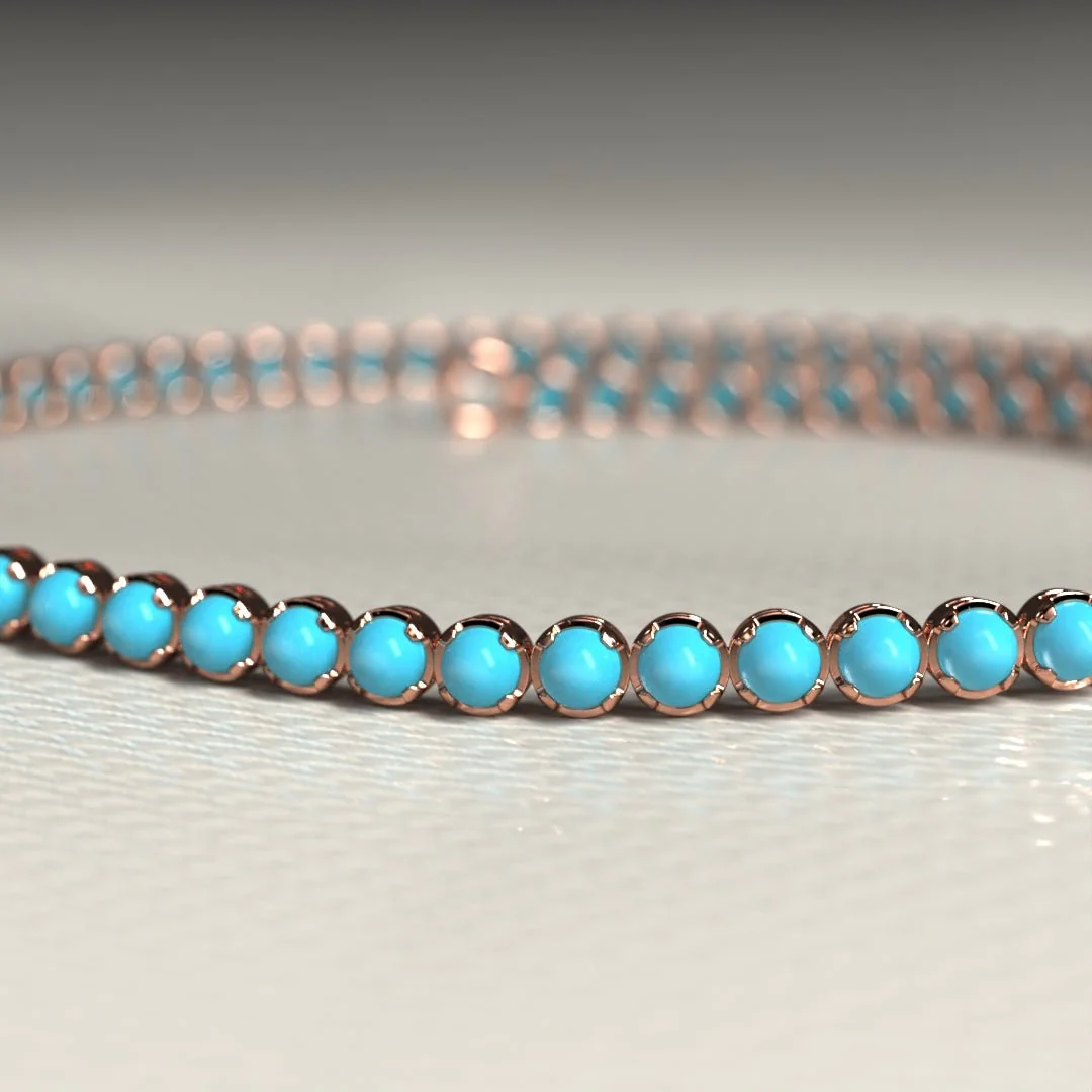 Turquoise Tennis Bracelet in 14K/18K Gold - Image 18