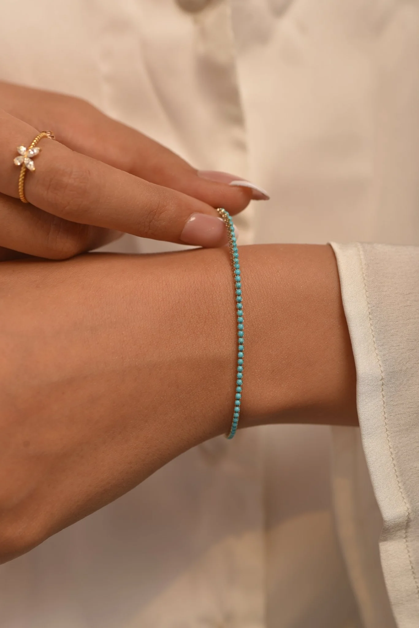 Turquoise Tennis Bracelet in 14K/18K Gold - Image 3