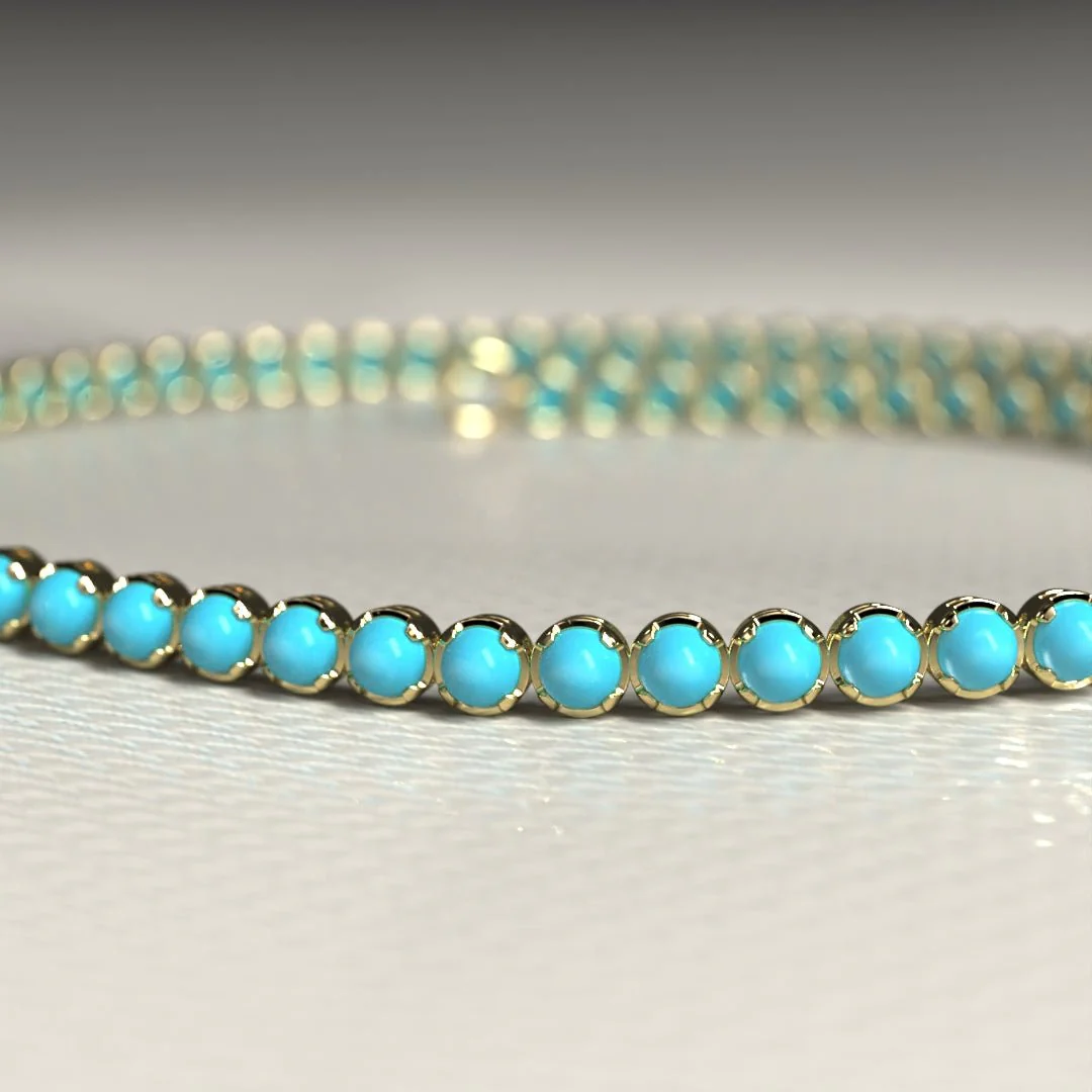 Turquoise Tennis Bracelet in 14K/18K Gold - Image 9